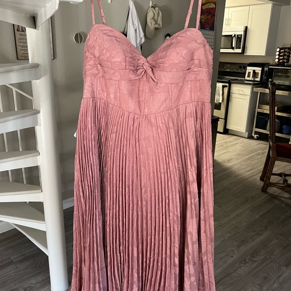 Azazie Pink Floral Midi Dress